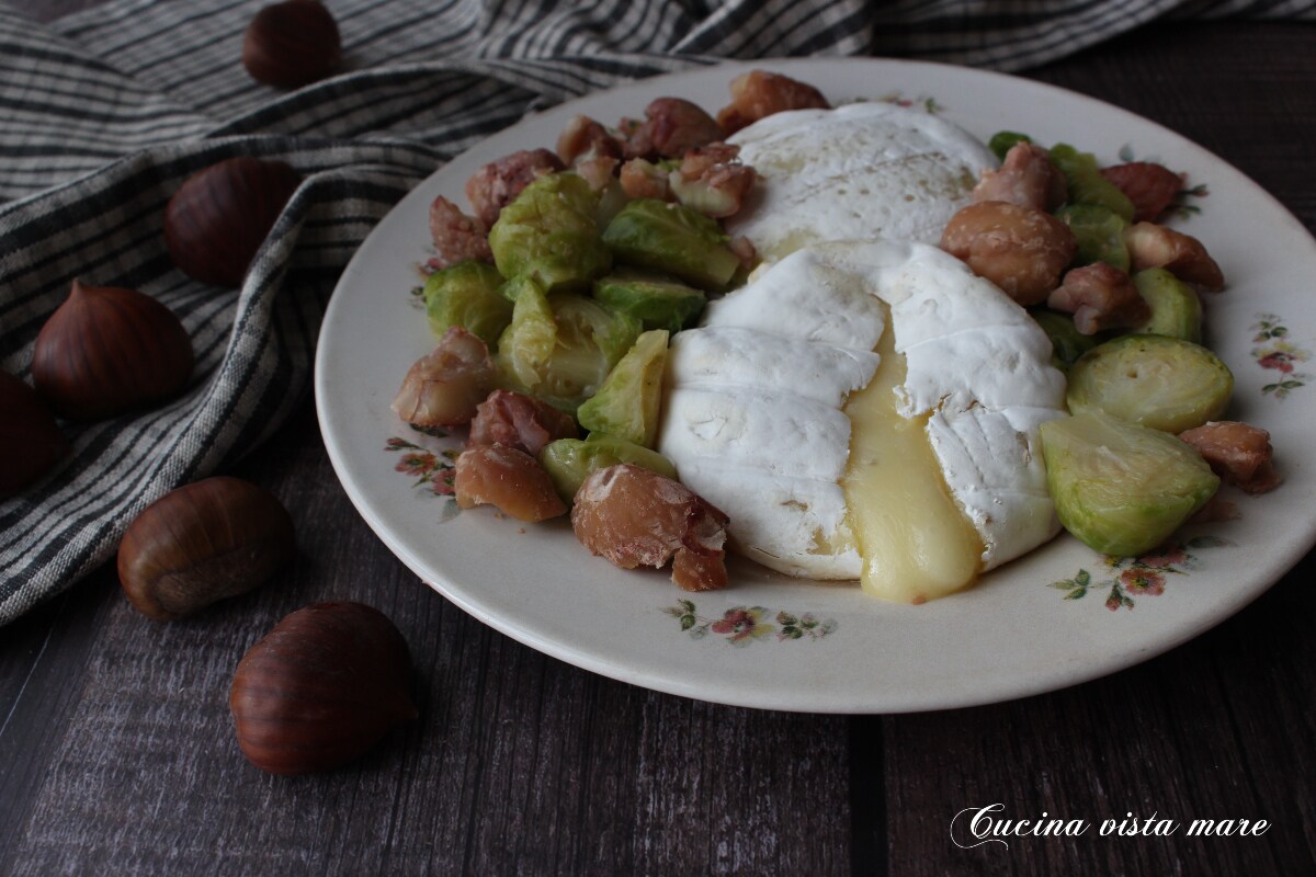 Tomini con castañas y coles de Bruselas