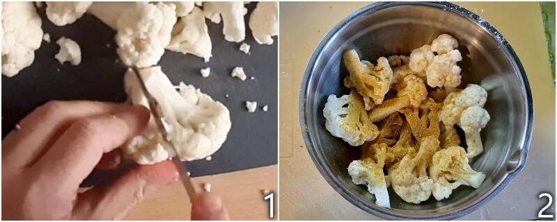 a. limpiar las cimas de coliflor