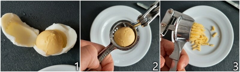 a. preparar las decoraciones mimosa con el huevo cocido