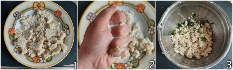 a. remojar la miga de pan en leche