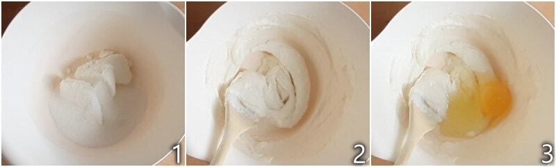 a. trabajar ricotta y azúcar con una cuchara de madera