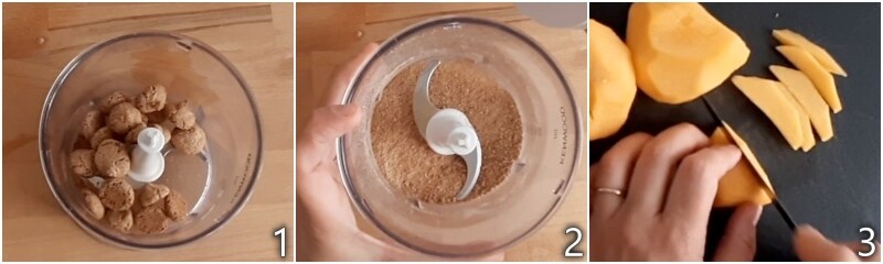 a. triturar finamente los amaretti duros