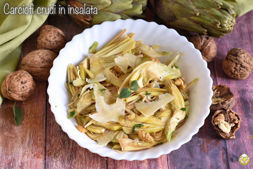 alcachofas crudas en ensalada con grana y nueces receta aperitivo rápido delicioso sano sin cocción il chicco di mais
