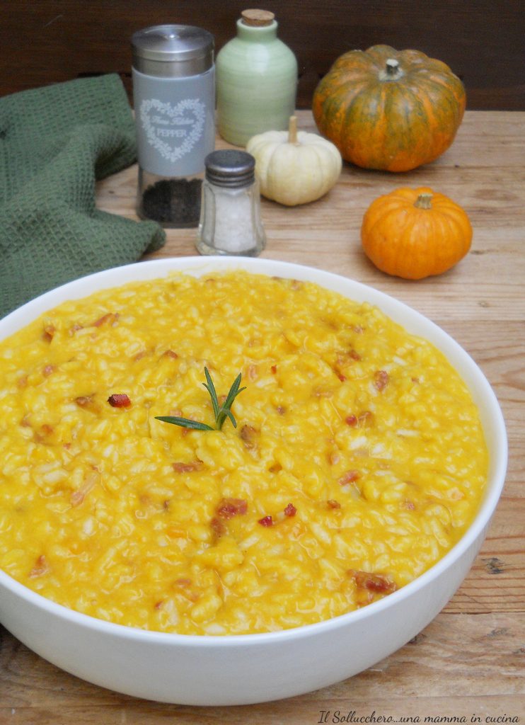 Risotto gratinado con calabaza, speck y taleggio vert