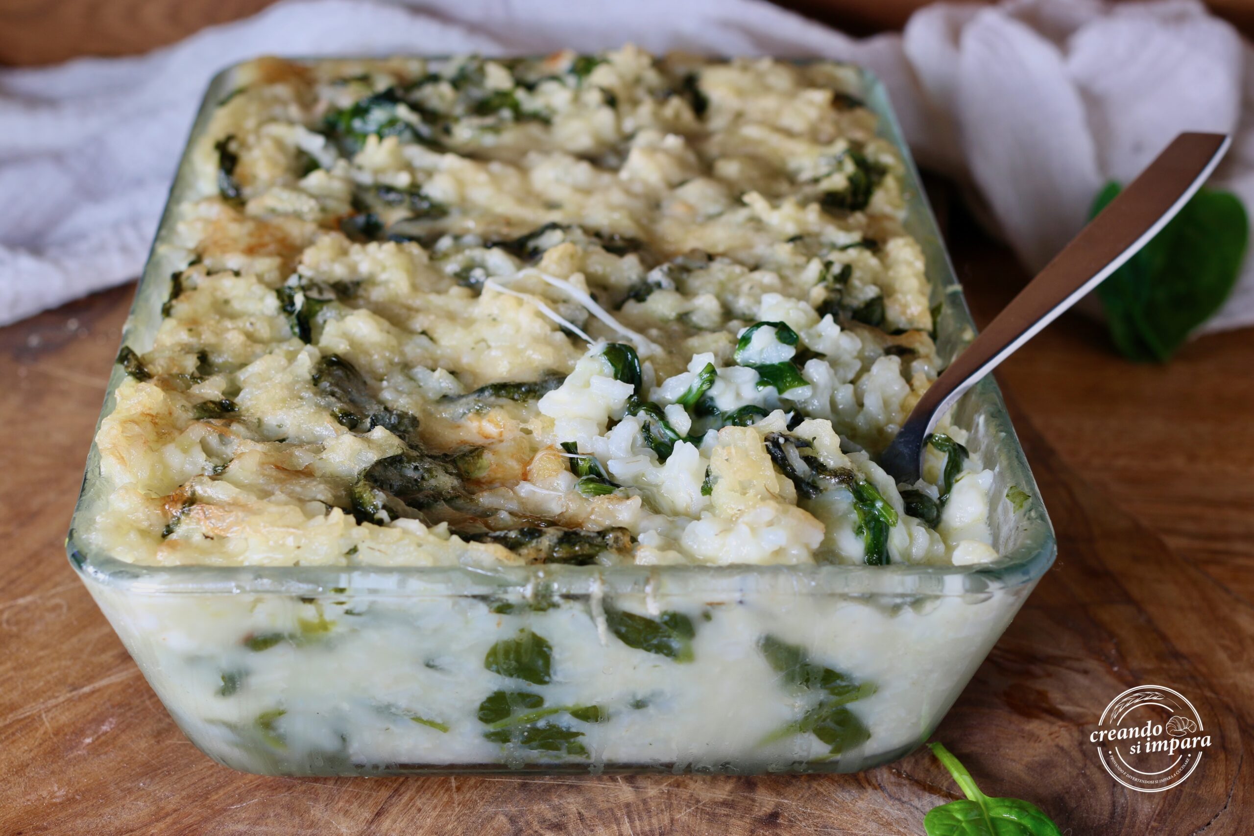 Arroz con espinacas al horno