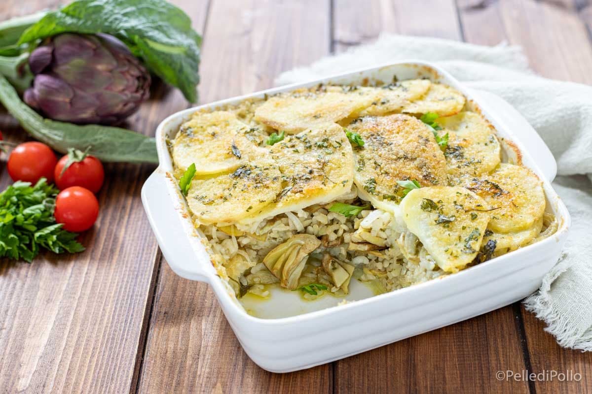 Arroz patatas y alcachofas