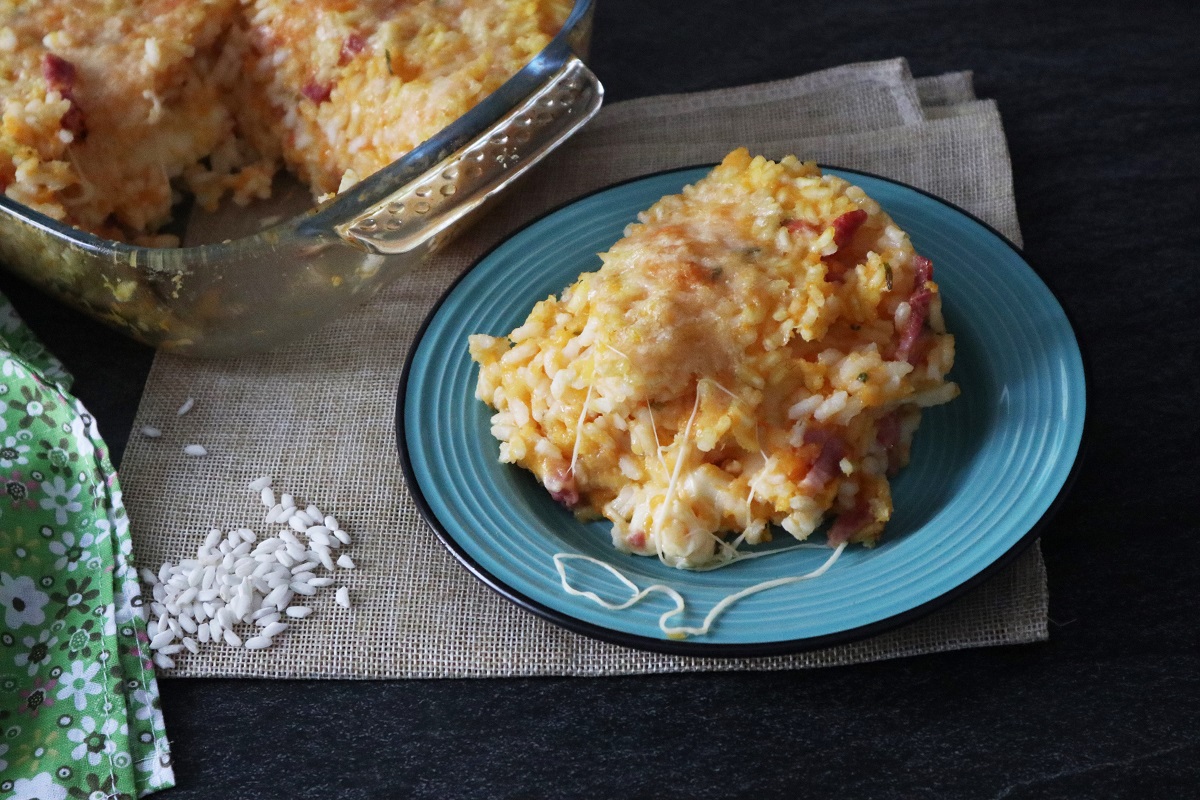 Arroz con calabaza y panceta al horno