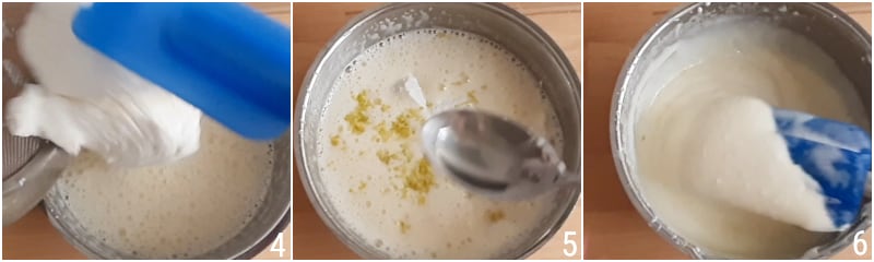 b. añadir la ricotta a la mezcla de la tarta de las monjas