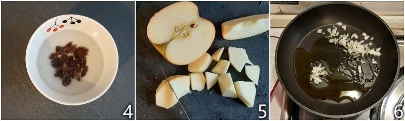 b. cortar cebolla y manzanas