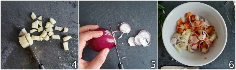 b. cortar las verduras en dados