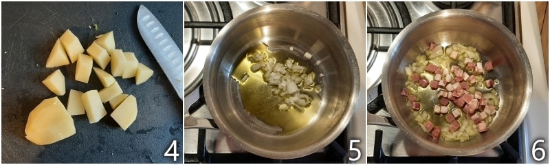 b. dorar la panceta con la cebolla