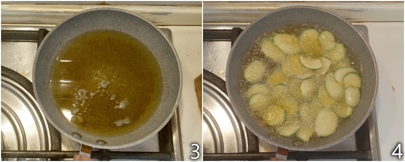 b. freír los calabacines en escabeche en aceite de oliva virgen extra