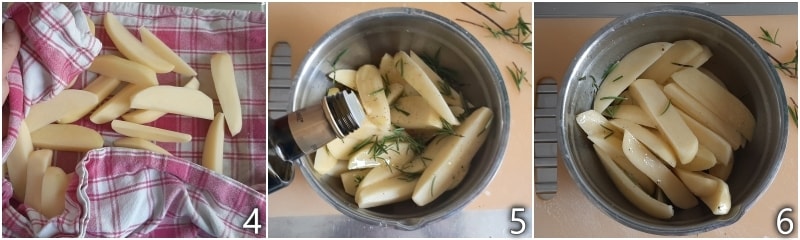 b. sazonar las patatas con sal aceite y romero