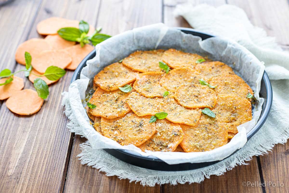 Batatas dulces gratinadas con hierbas