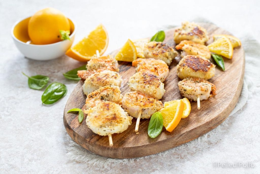brochetas de gambas y vieiras