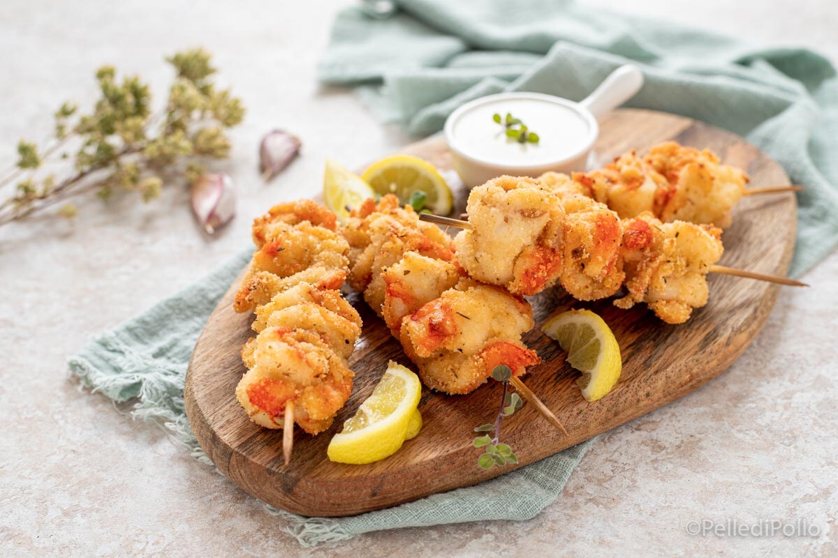Brochetas de gambas enrolladas