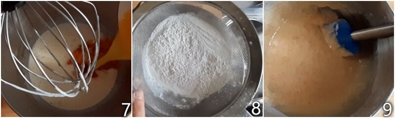 c. añade la harina a la masa de la tarta zanahoria naranja y limón