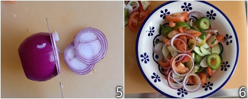 c. añadir la cebolla a las demás verduras para la ensalada griega