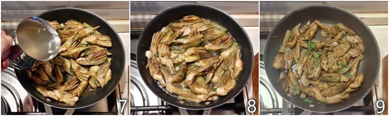 c. cocinar las alcachofas con caldo