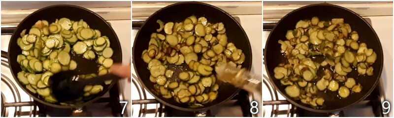 c. desglasar los calabacines a la apuliana con vinagre y menta