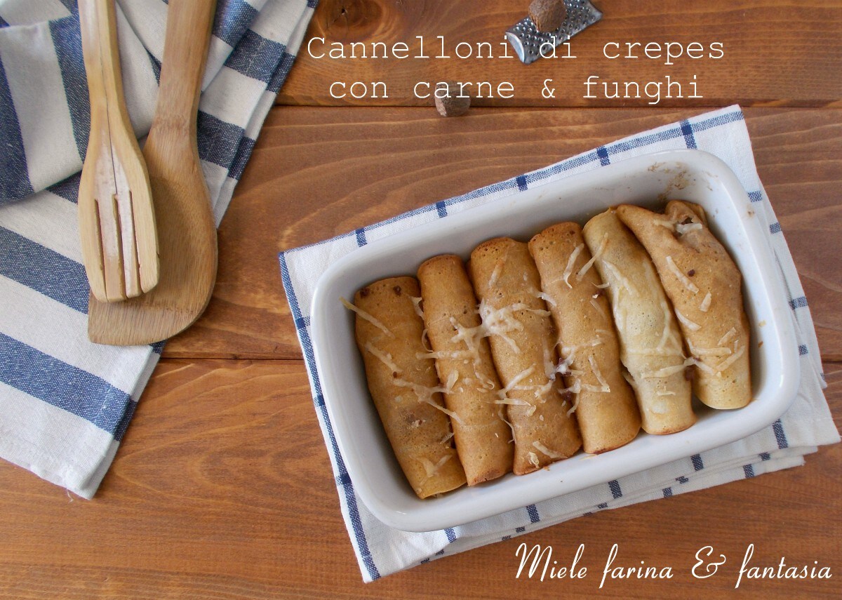 Canelones de crepes con setas y carne