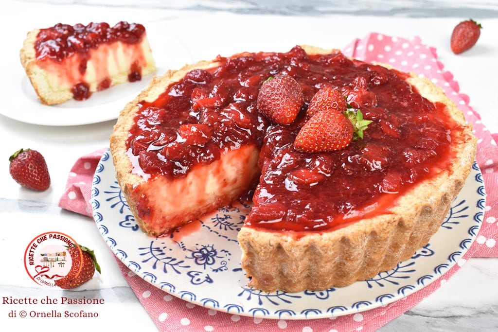 receta de cheesecake horneada con fresas con masa quebrada