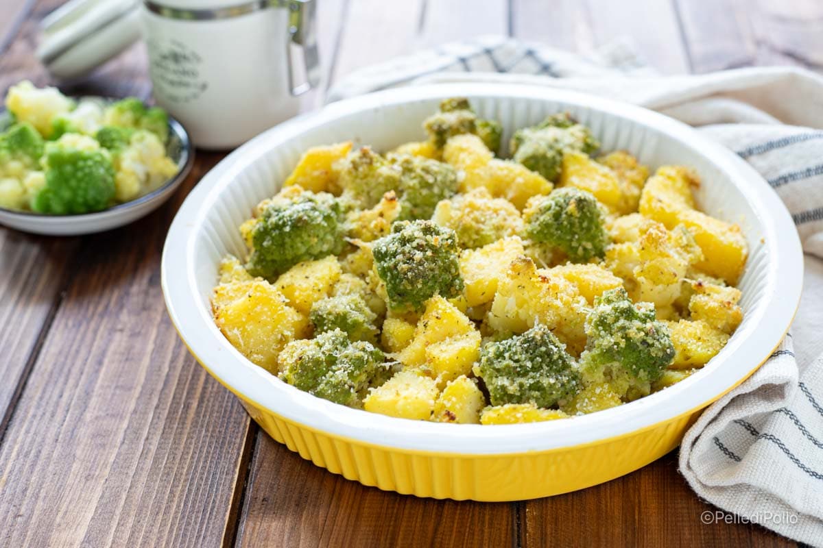 Coliflor romanesco y patatas gratinadas al horno