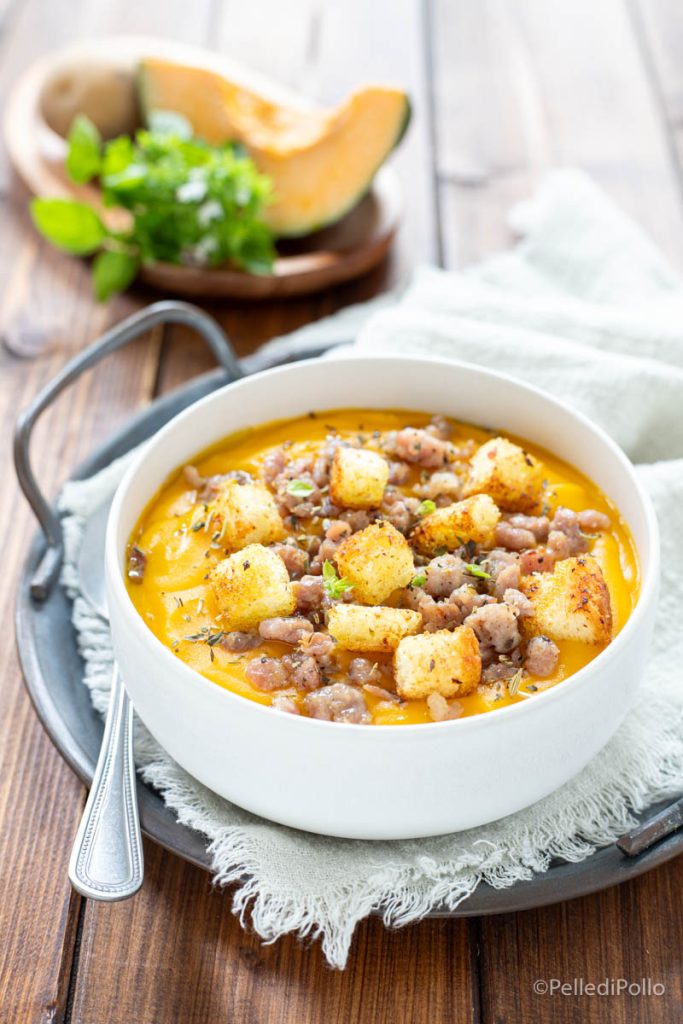 crema de calabaza con salchicha