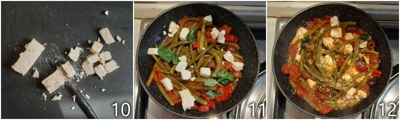 d. añadir la feta a las judías verdes a la mediterránea