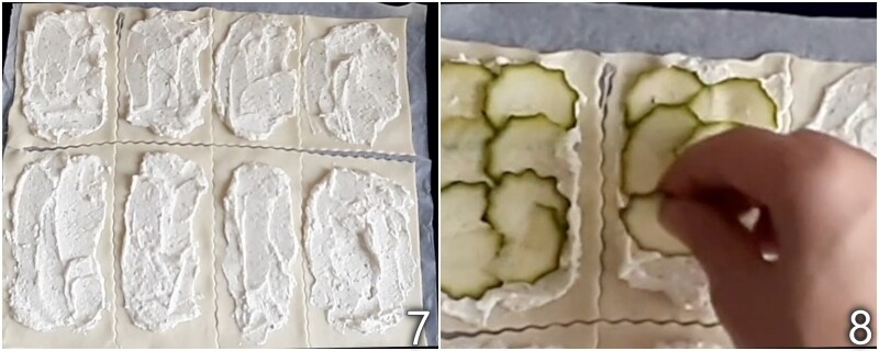 d. añadir los calabacines a los hojaldres salados