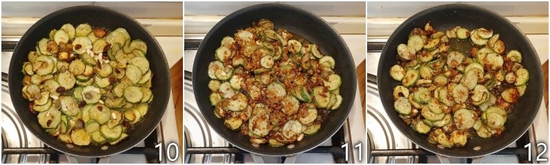 d. añadir pasas alcaparras piñones y miga de pan tostada