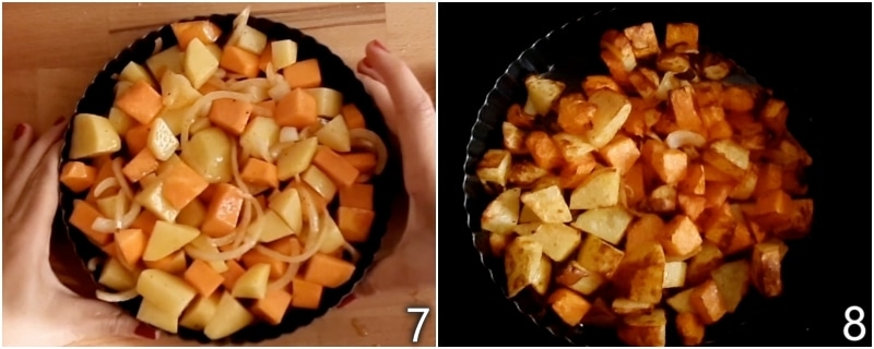 d. cocinar calabaza y patatas asadas en la freidora de aire