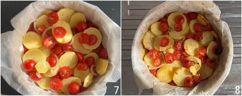 d. cocinar las patatas vastasas en el horno hasta que se doren