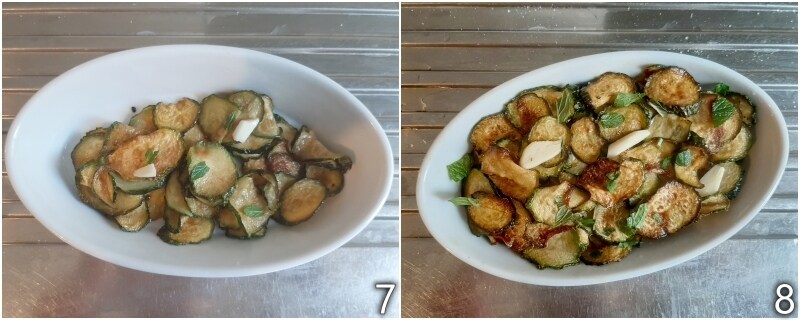 d. condimentar el escabeche de calabacines con ajo, menta y vinagre