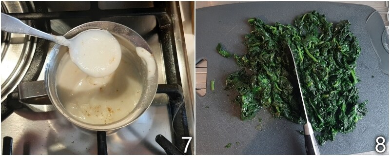 d. preparar una bechamel espesa para las espinacas