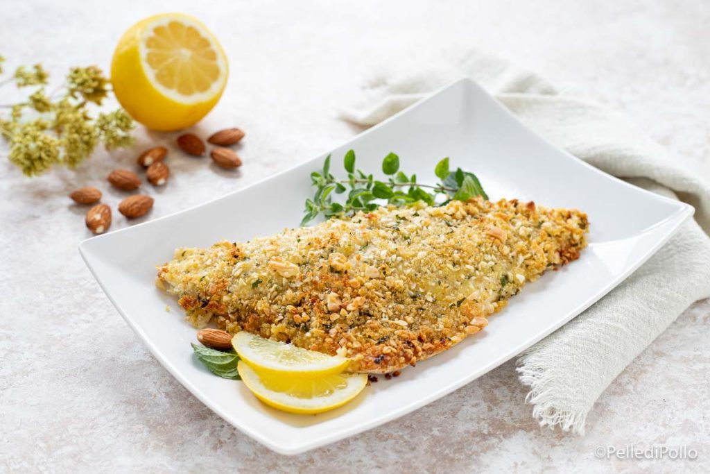 filetes de dorada en costra de almendras