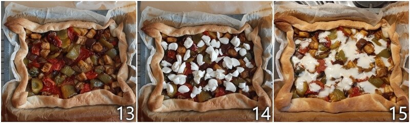 e. cocinar la tarta salada con verduras y mozzarella