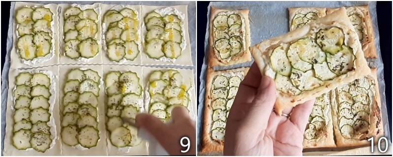 e. cocinar los hojaldres con calabacín y ricotta en el horno