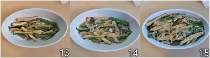 e. marinar los calabacines fritos en escabeche con cebollas
