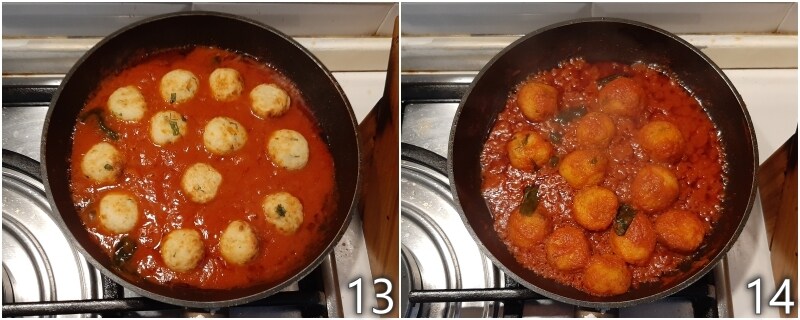 e. pasar las albóndigas cace e ove en la salsa de tomate y albahaca