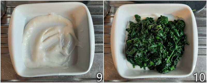 e. transferir las espinacas a una bandeja para horno