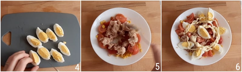 ensalada de atún y huevos duros con maíz y mayonesa receta fresca de verano el chicco di mais 2 condimentar