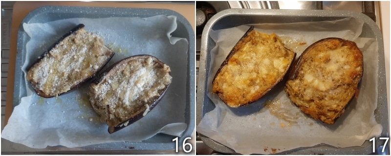 f. cocinar las berenjenas rellenas al pesto en el horno hasta que estén doradas y fundentes