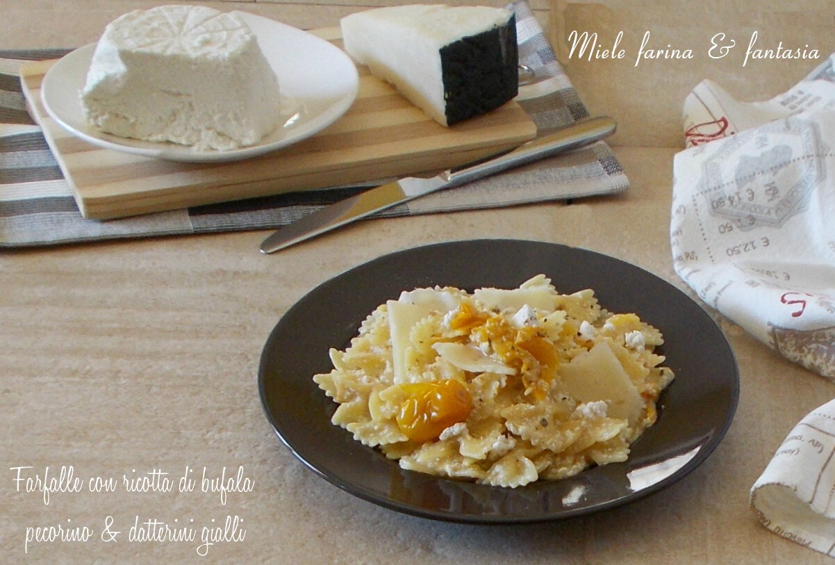 Farfalle ricotta de búfala y tomates cherry amarillos
