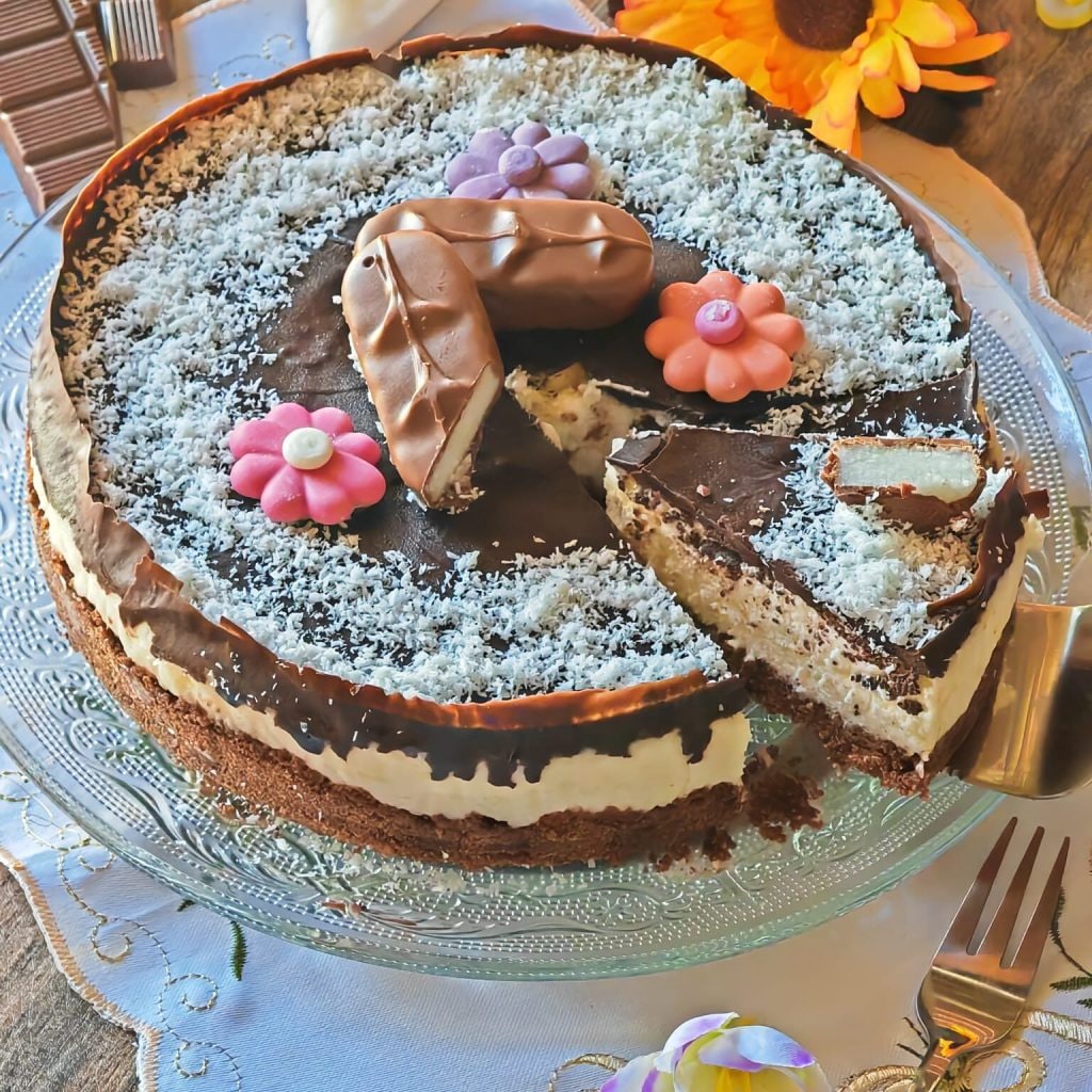 Tarta de queso con coco y chocolate