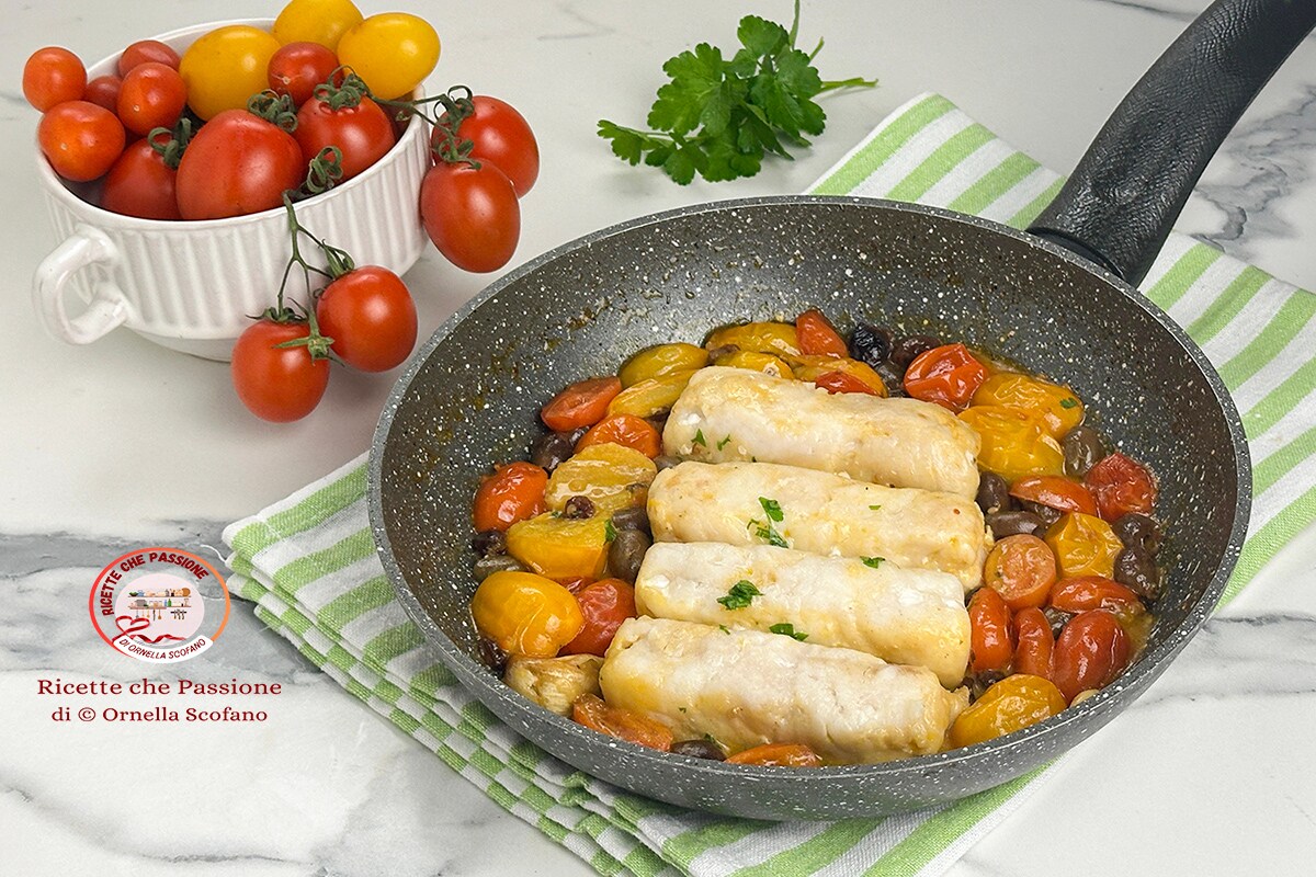 Filetes de bacalao a la mediterránea rápidos en sartén