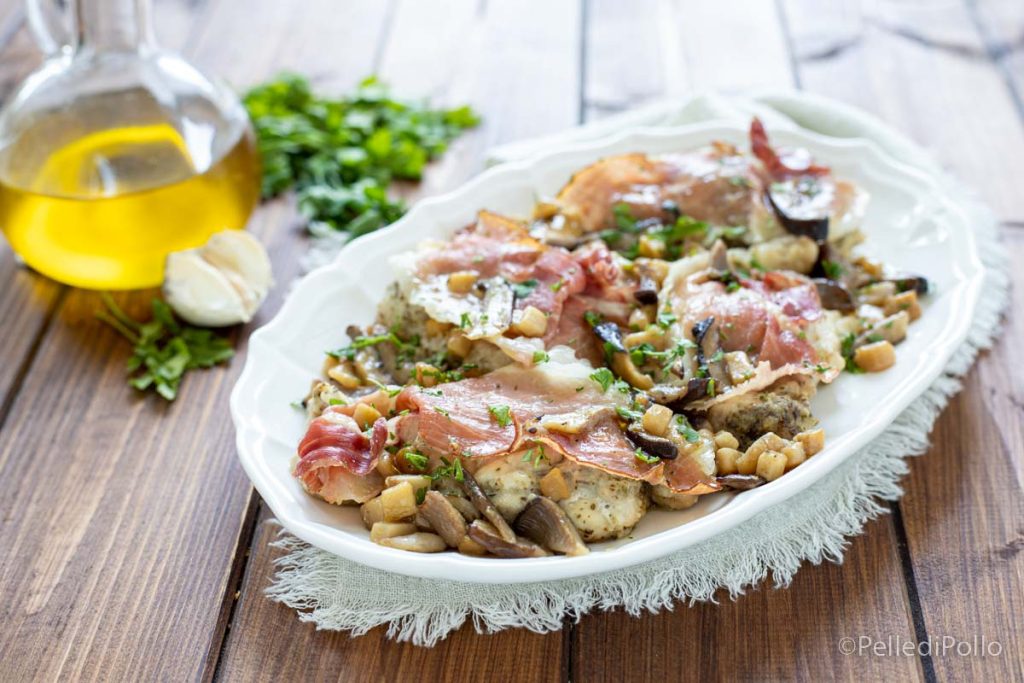 filetes de pollo con speck y setas