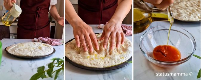 focaccia-suave-copos-patata-masa leudada-bandeja-salsa