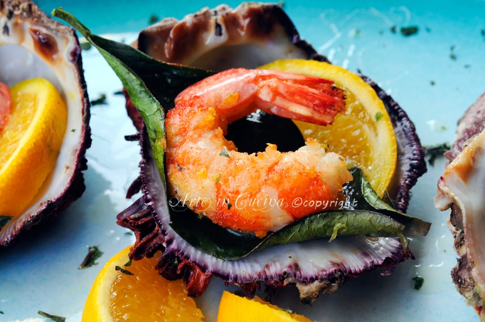 Gambas al horno gratinadas a la naranja