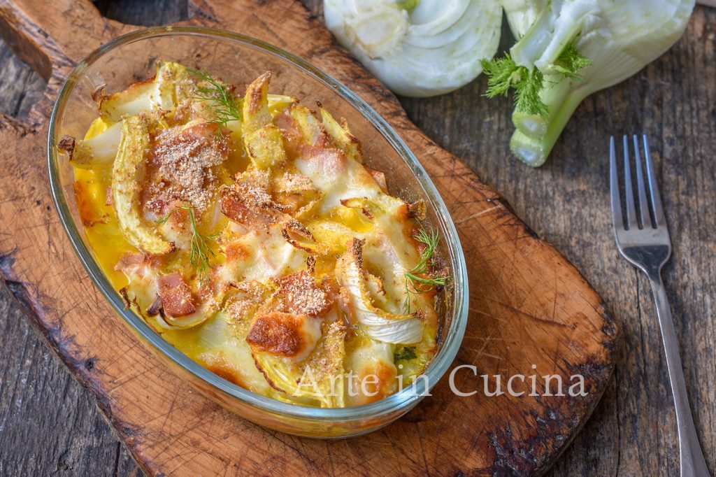 Hinojos y jamón gratinados al horno